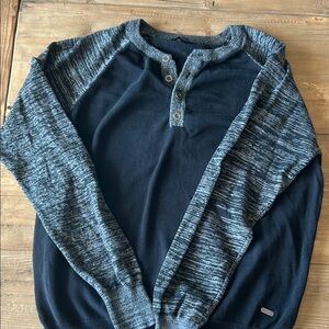 G by Guess Black and Gray Crewneck Sweater with Textured Sleeves